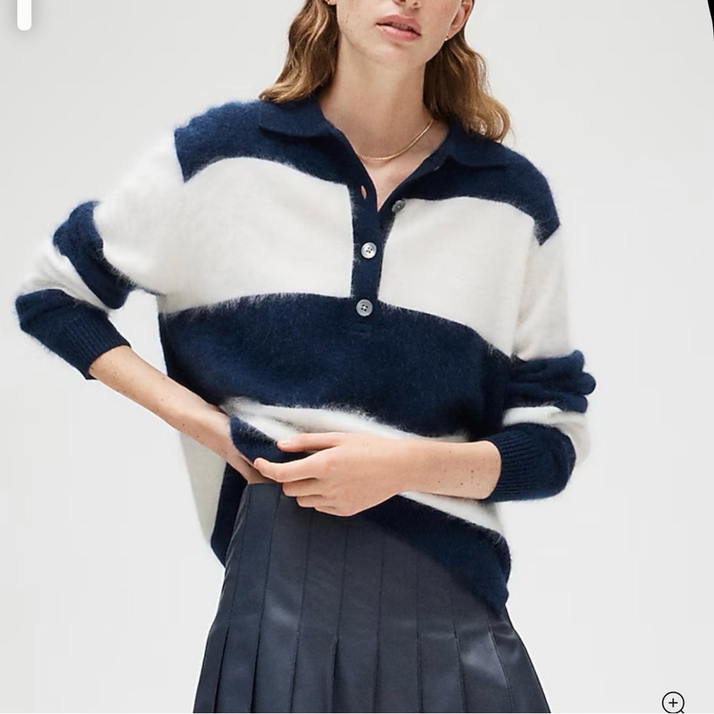 Women's Striped Sweater - Navy and White